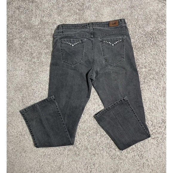 Lee Mid Rise Bootcut Lower On The Waist Denim Jeans Women's 14 Black Embellished - Picture 5 of 7